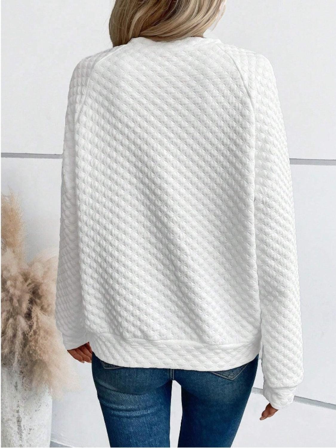 Notched Long Sleeve Sweatshirt - Bona Fide Fashion