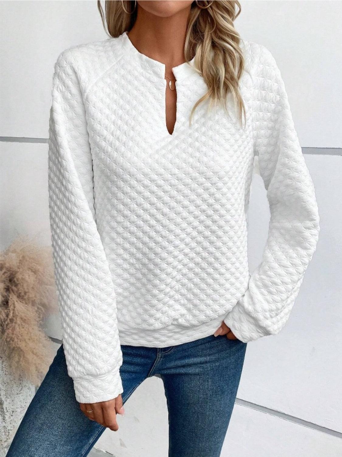 Notched Long Sleeve Sweatshirt - Bona Fide Fashion