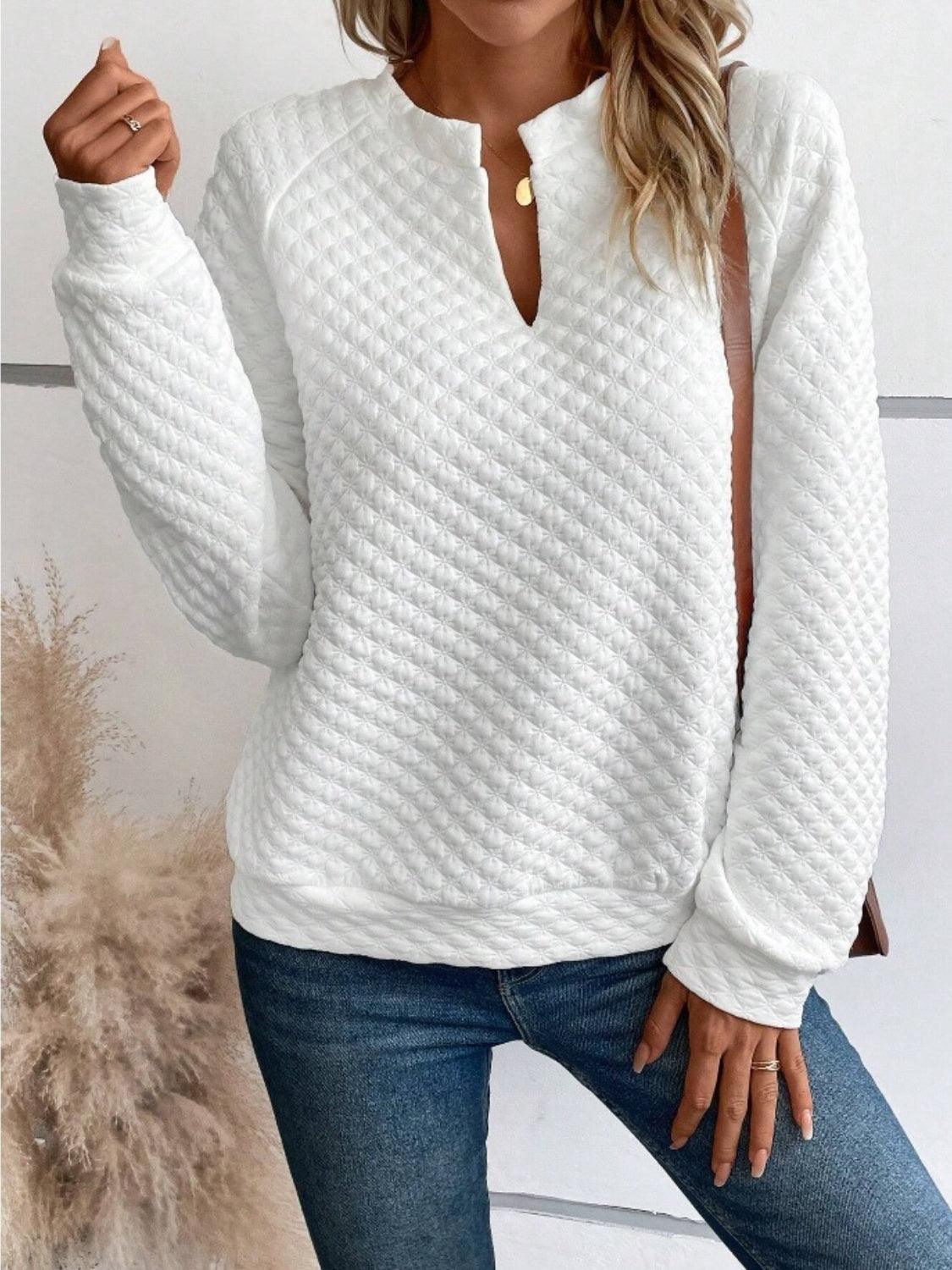 Notched Long Sleeve Sweatshirt - Bona Fide Fashion