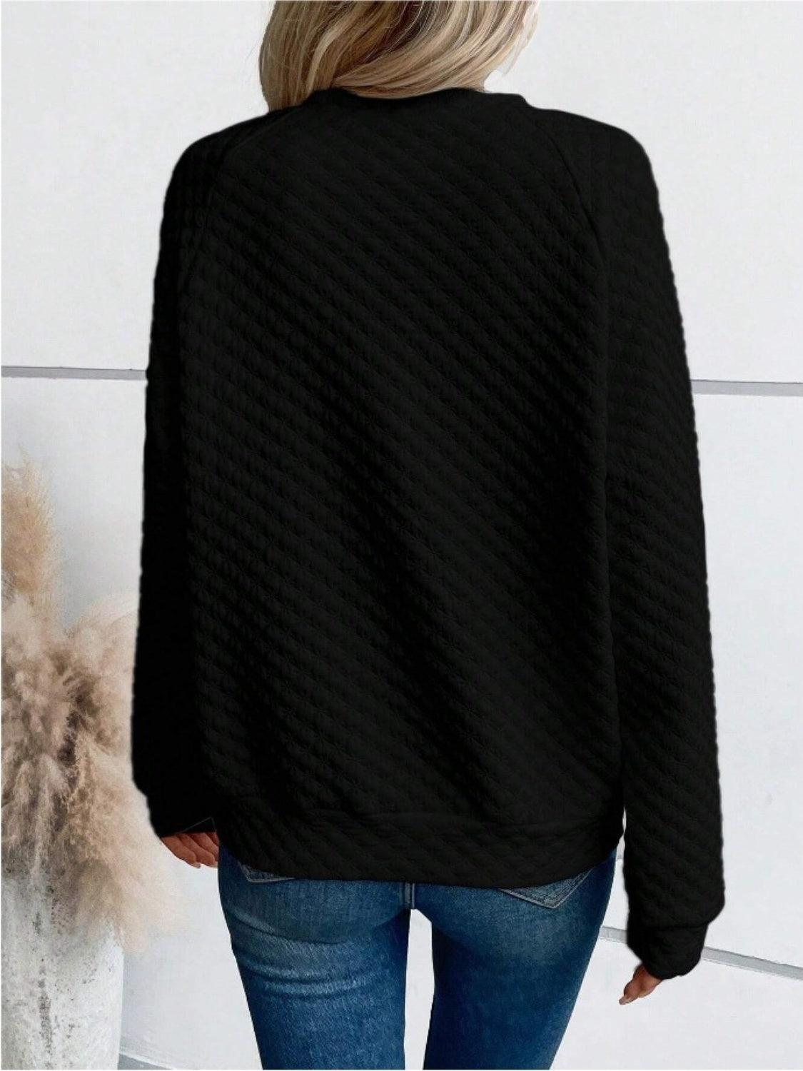 Notched Long Sleeve Sweatshirt - Bona Fide Fashion