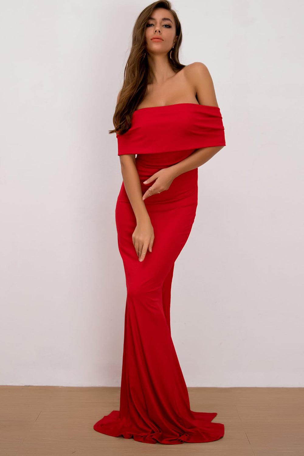 Off-Shoulder Floor Length Dress - Bona Fide Fashion