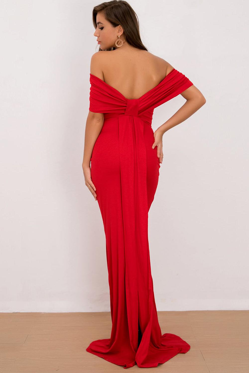 Off-Shoulder Floor Length Dress - Bona Fide Fashion