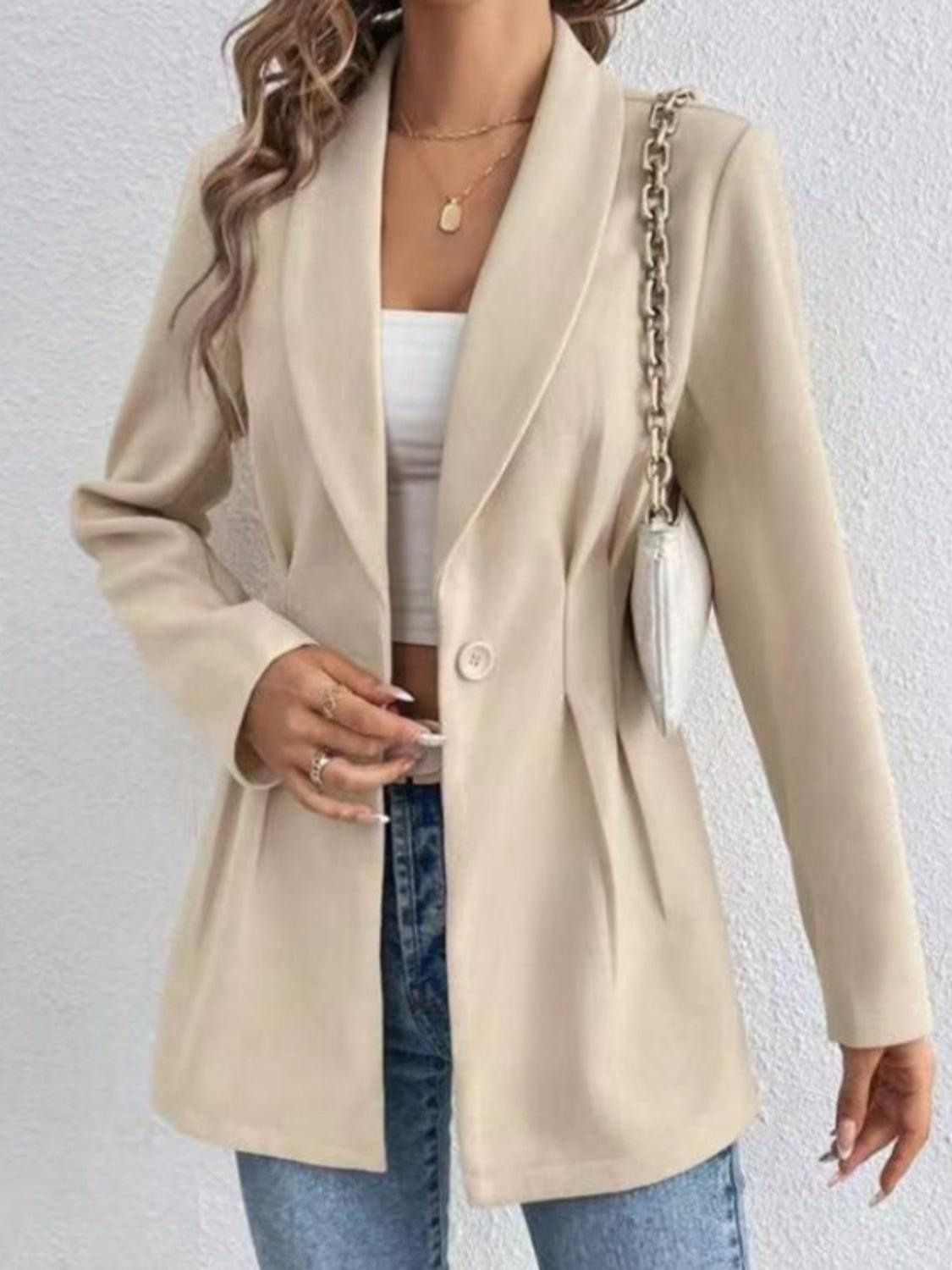 One Button Long Sleeve Blazer - Bona Fide Fashion