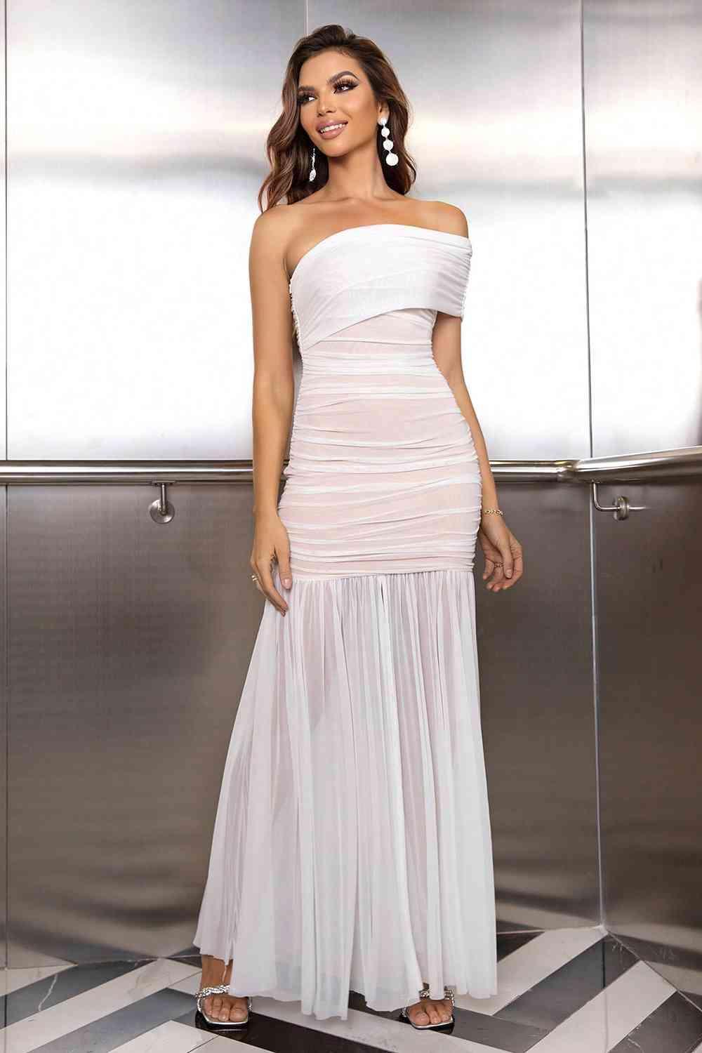 One-Shoulder Ruched Maxi Dress - Bona Fide Fashion