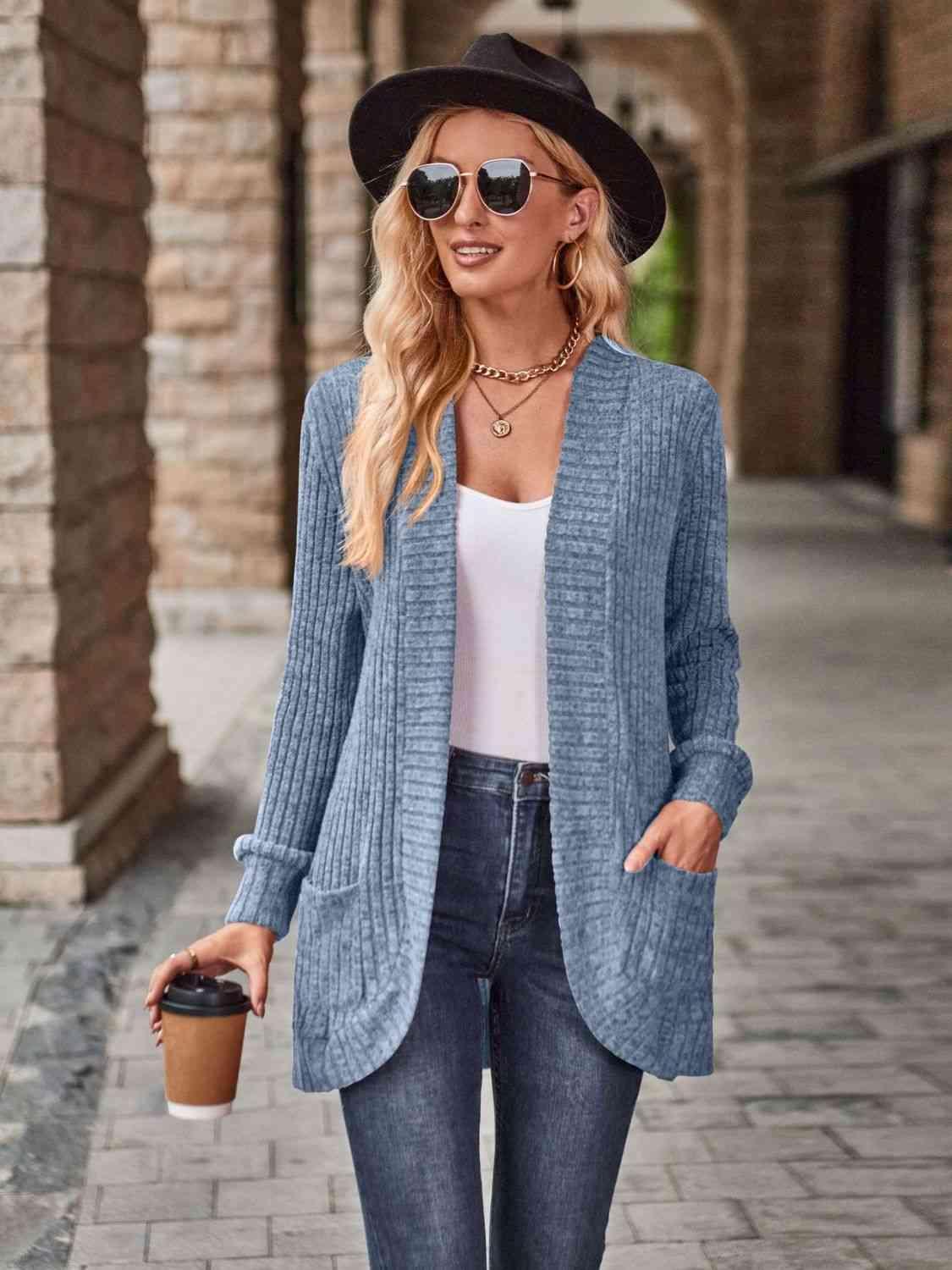 Open Front Cardigan with Pockets - Bona Fide Fashion