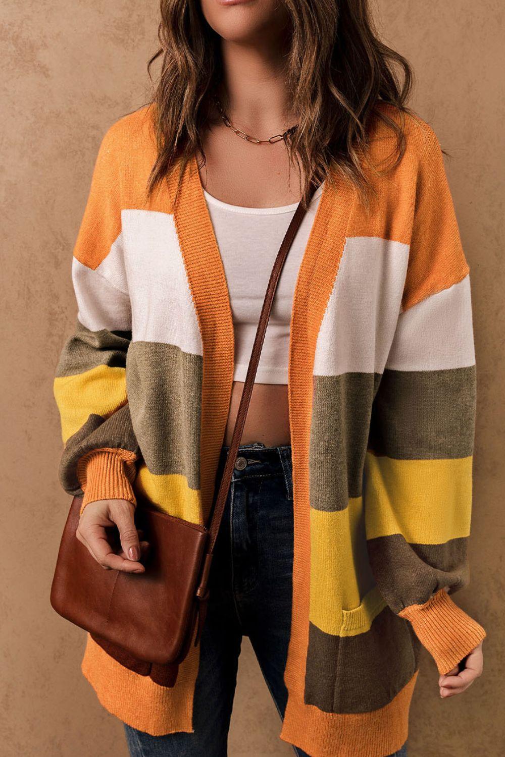 Open Front Color Block Cardigan - Bona Fide Fashion