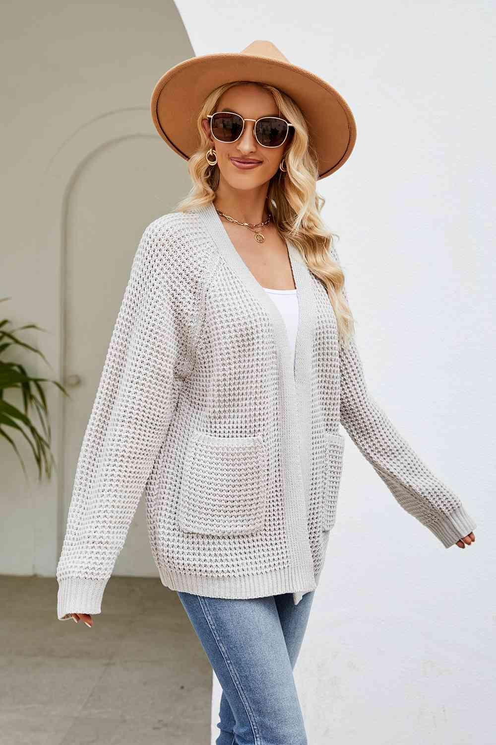 Open Front Long Sleeve Cardigan with Pockets - Bona Fide Fashion