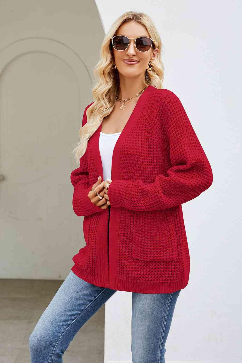 Open Front Long Sleeve Cardigan with Pockets - Bona Fide Fashion