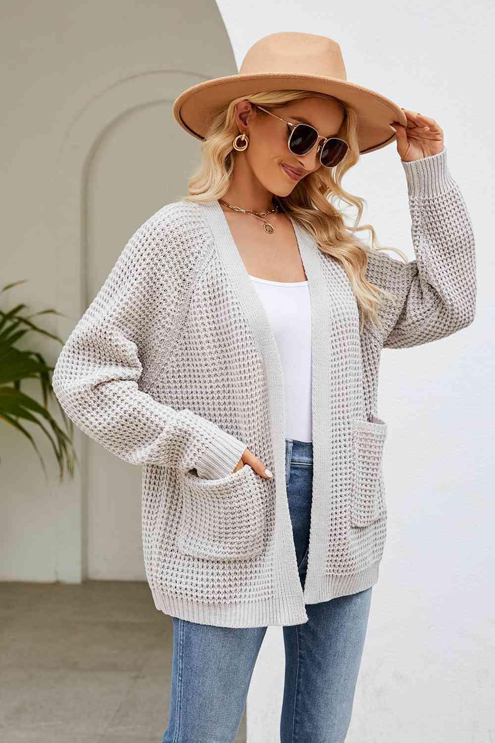 Open Front Long Sleeve Cardigan with Pockets - Bona Fide Fashion