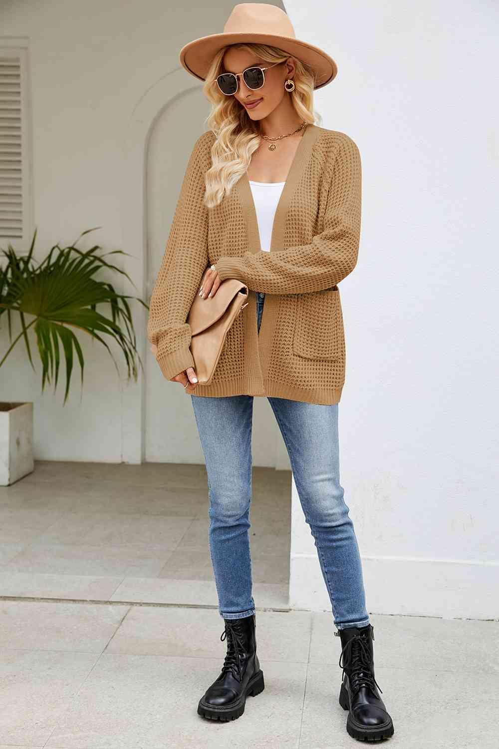 Open Front Long Sleeve Cardigan with Pockets - Bona Fide Fashion