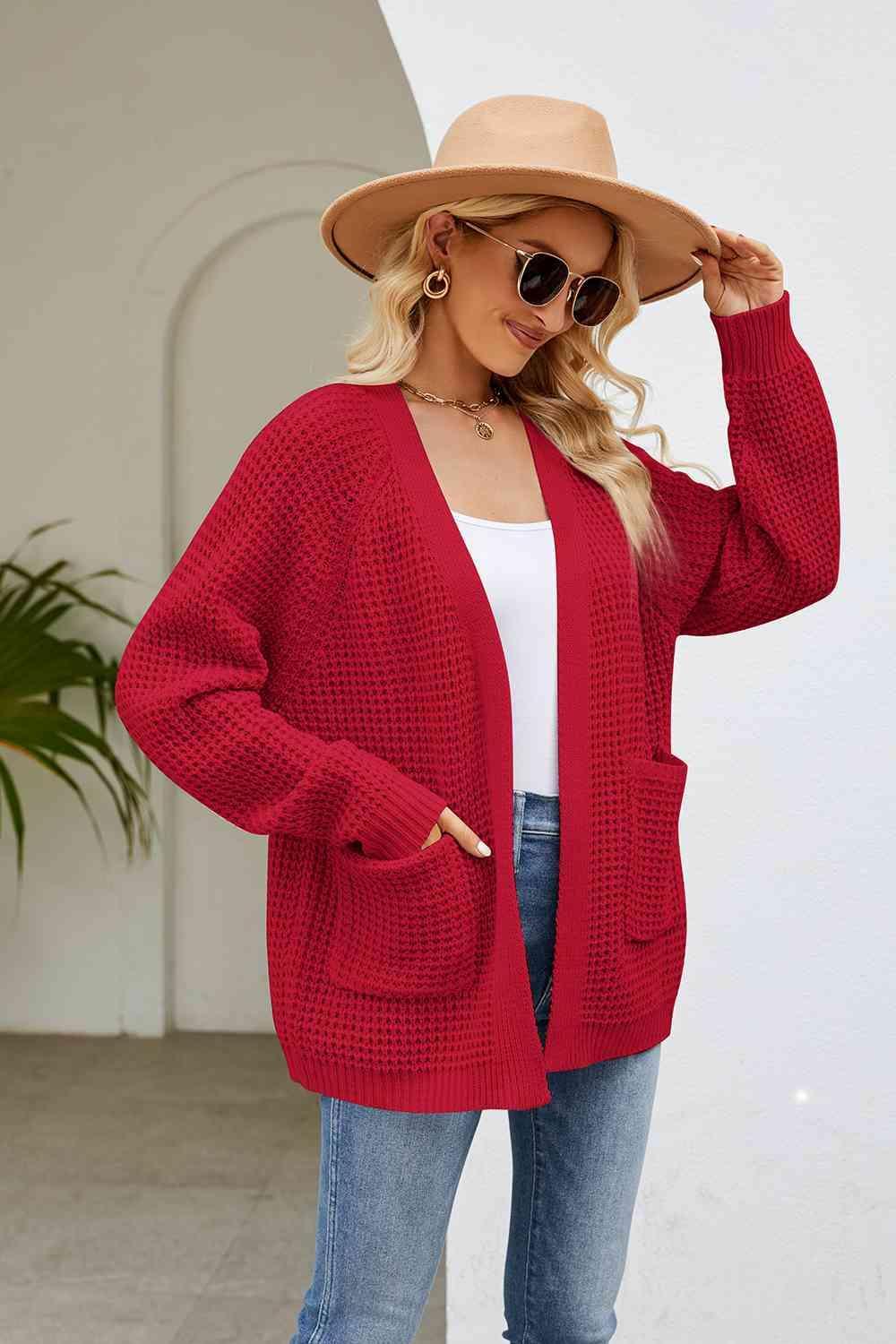 Open Front Long Sleeve Cardigan with Pockets - Bona Fide Fashion