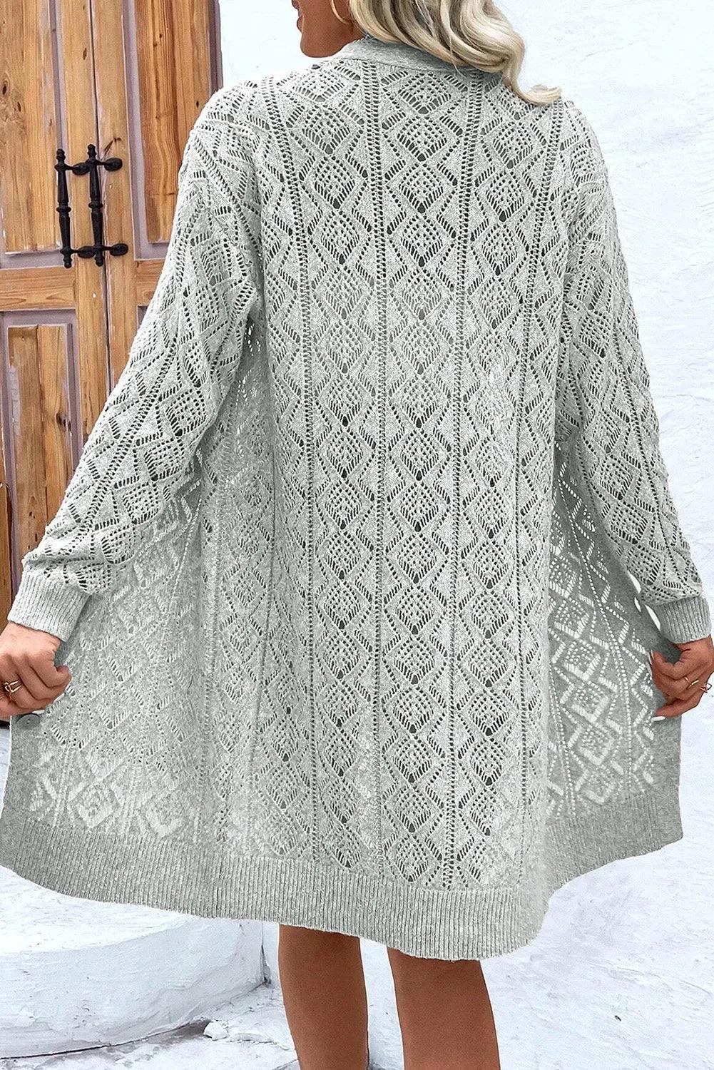 Openwork Button Down Long Sleeve Cardigan - Bona Fide Fashion