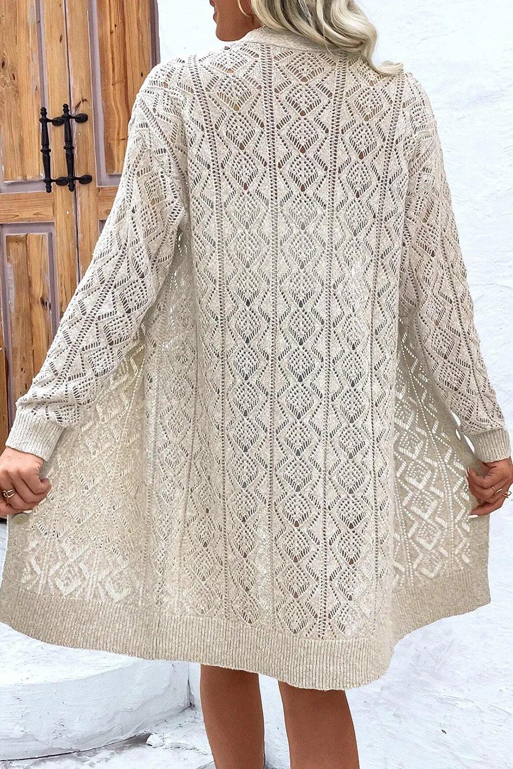 Openwork Button Down Long Sleeve Cardigan - Bona Fide Fashion