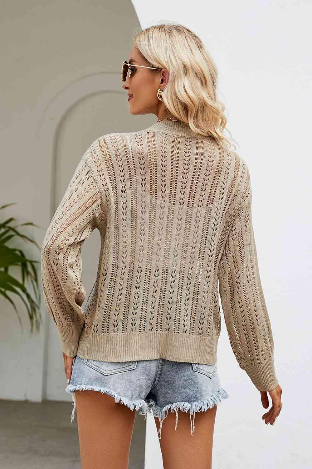 Openwork Button Front V-Neck Cardigan - Bona Fide Fashion