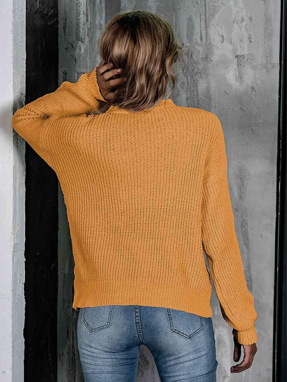 Openwork Mock Neck Long Sleeve Sweater - Bona Fide Fashion