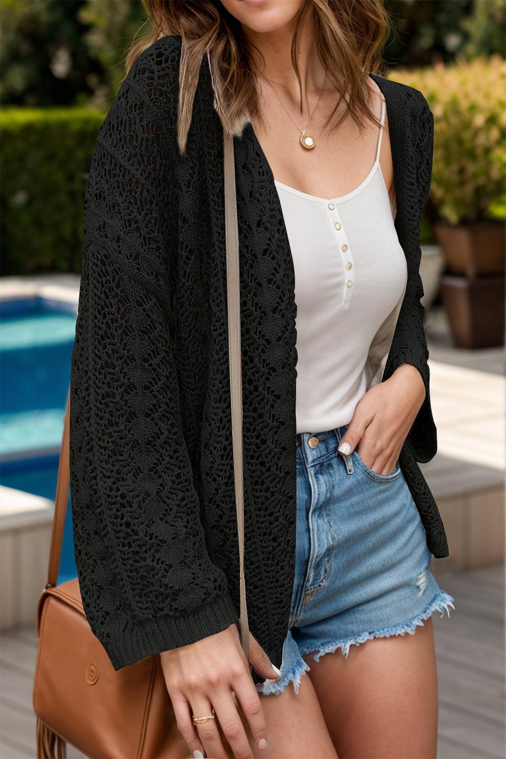 Openwork Open Front Dropped Shoulder Cardigan - Bona Fide Fashion