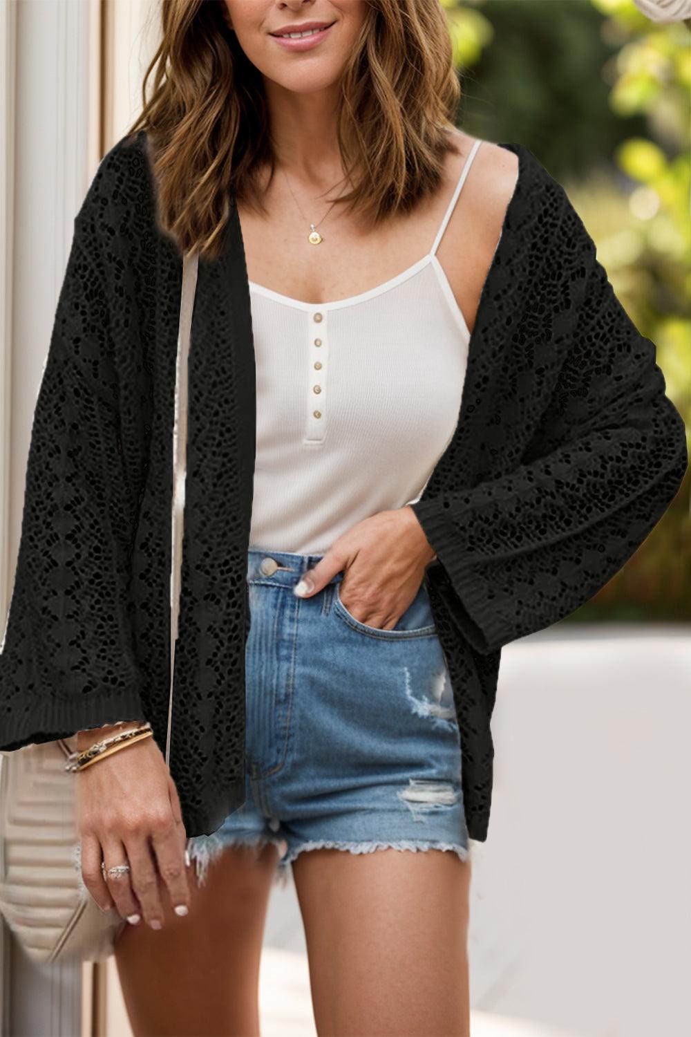 Openwork Open Front Dropped Shoulder Cardigan - Bona Fide Fashion