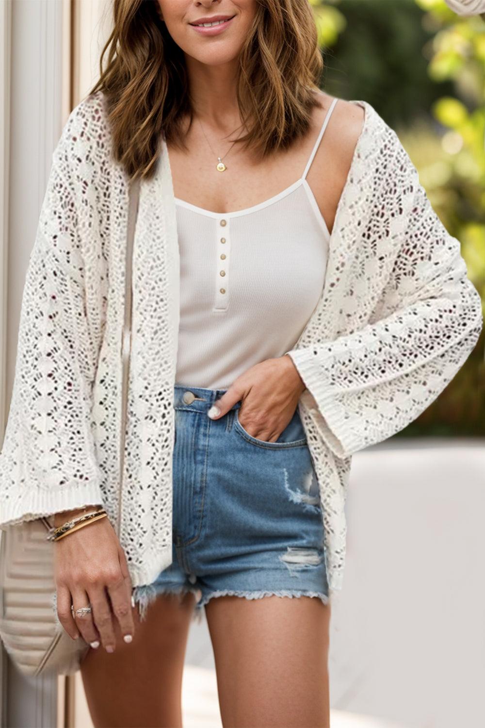 Openwork Open Front Dropped Shoulder Cardigan - Bona Fide Fashion