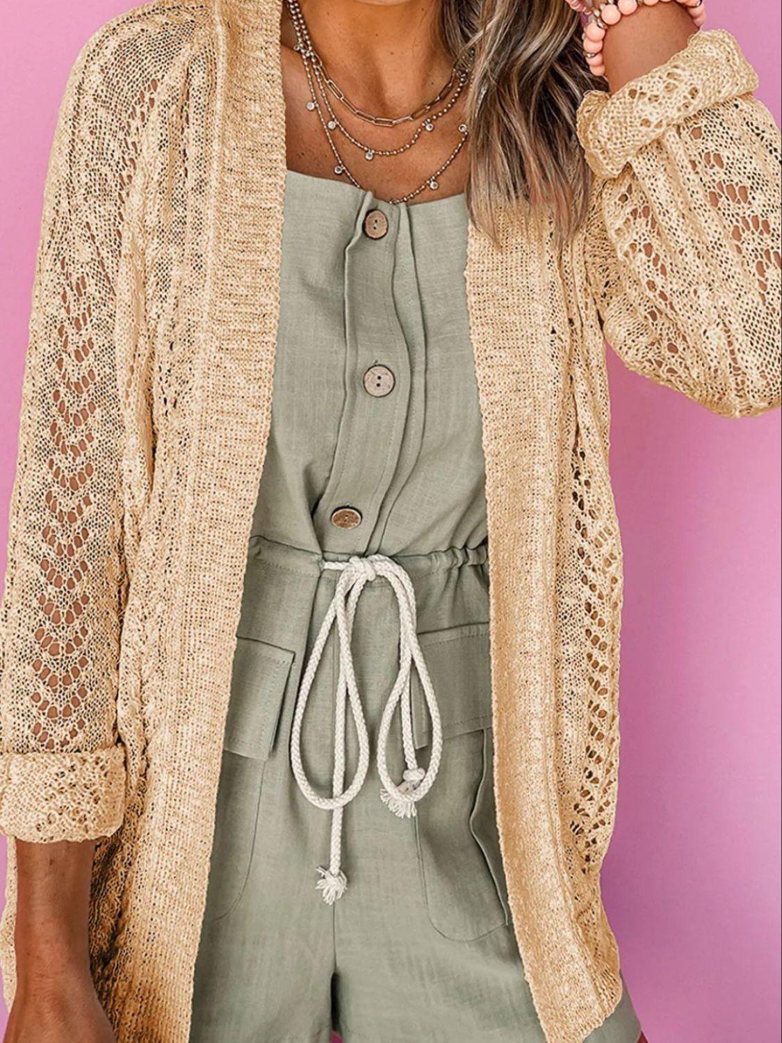 Openwork Open Front Long Sleeve Cardigan - Bona Fide Fashion