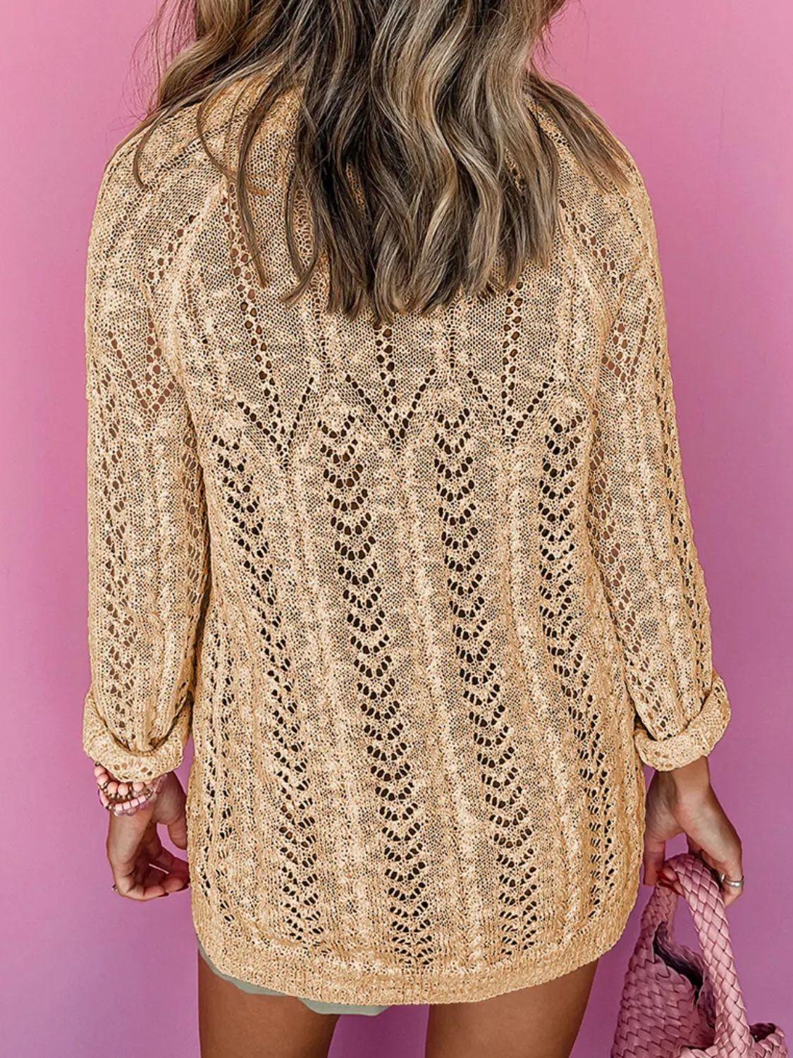 Openwork Open Front Long Sleeve Cardigan - Bona Fide Fashion