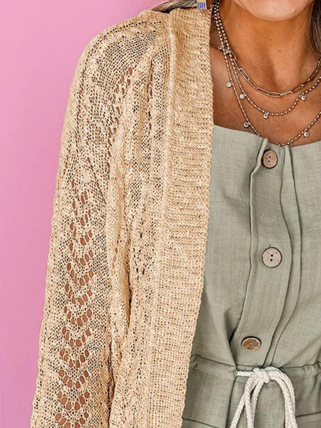 Openwork Open Front Long Sleeve Cardigan - Bona Fide Fashion