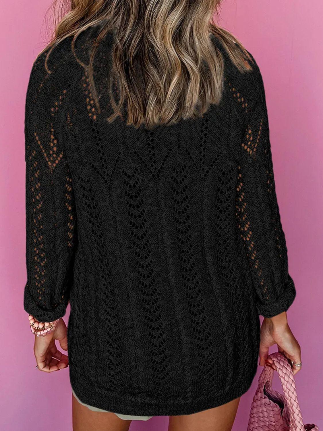 Openwork Open Front Long Sleeve Cardigan - Bona Fide Fashion