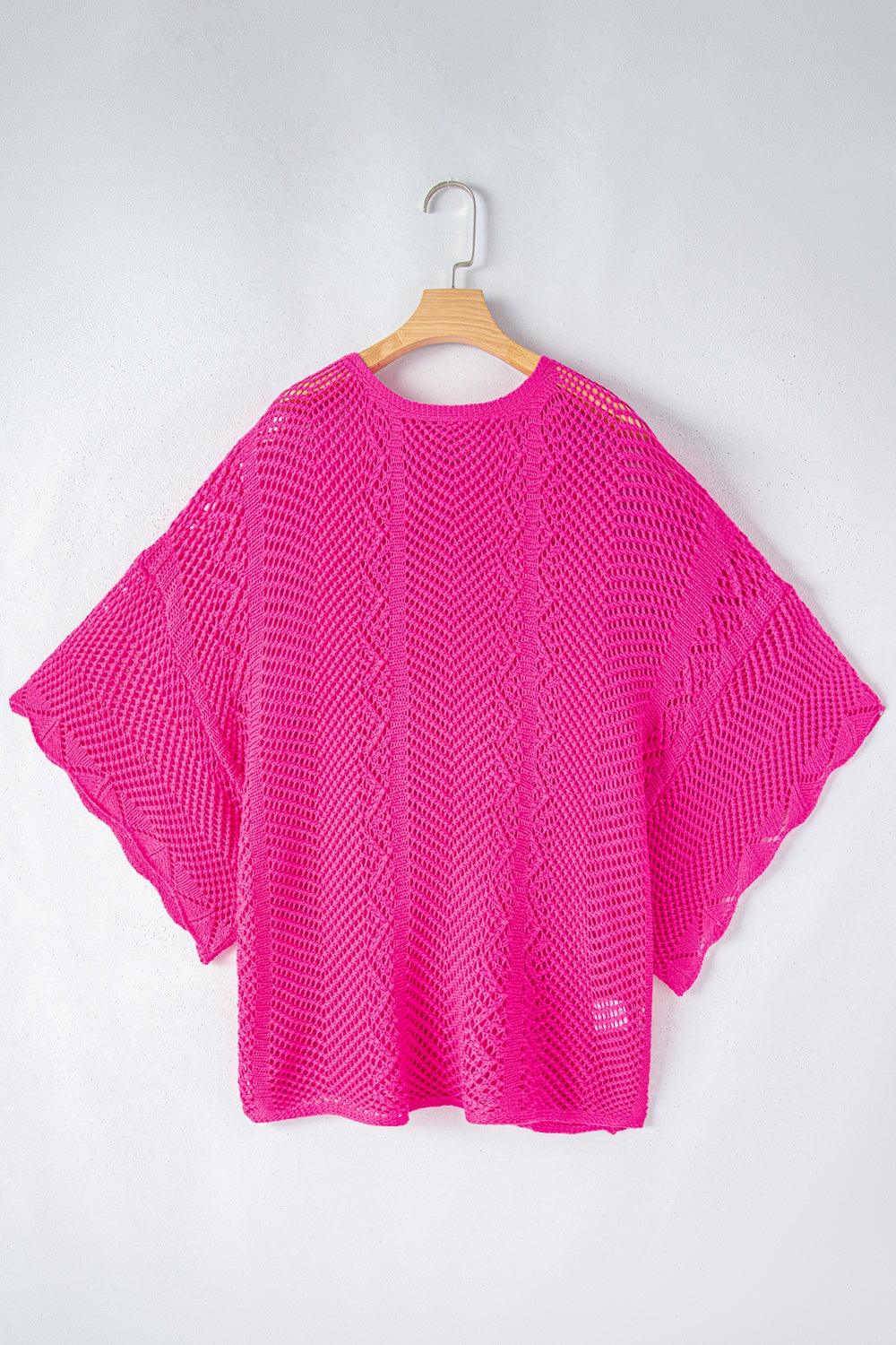 Openwork Round Neck Half Sleeve Knit Top - Bona Fide Fashion