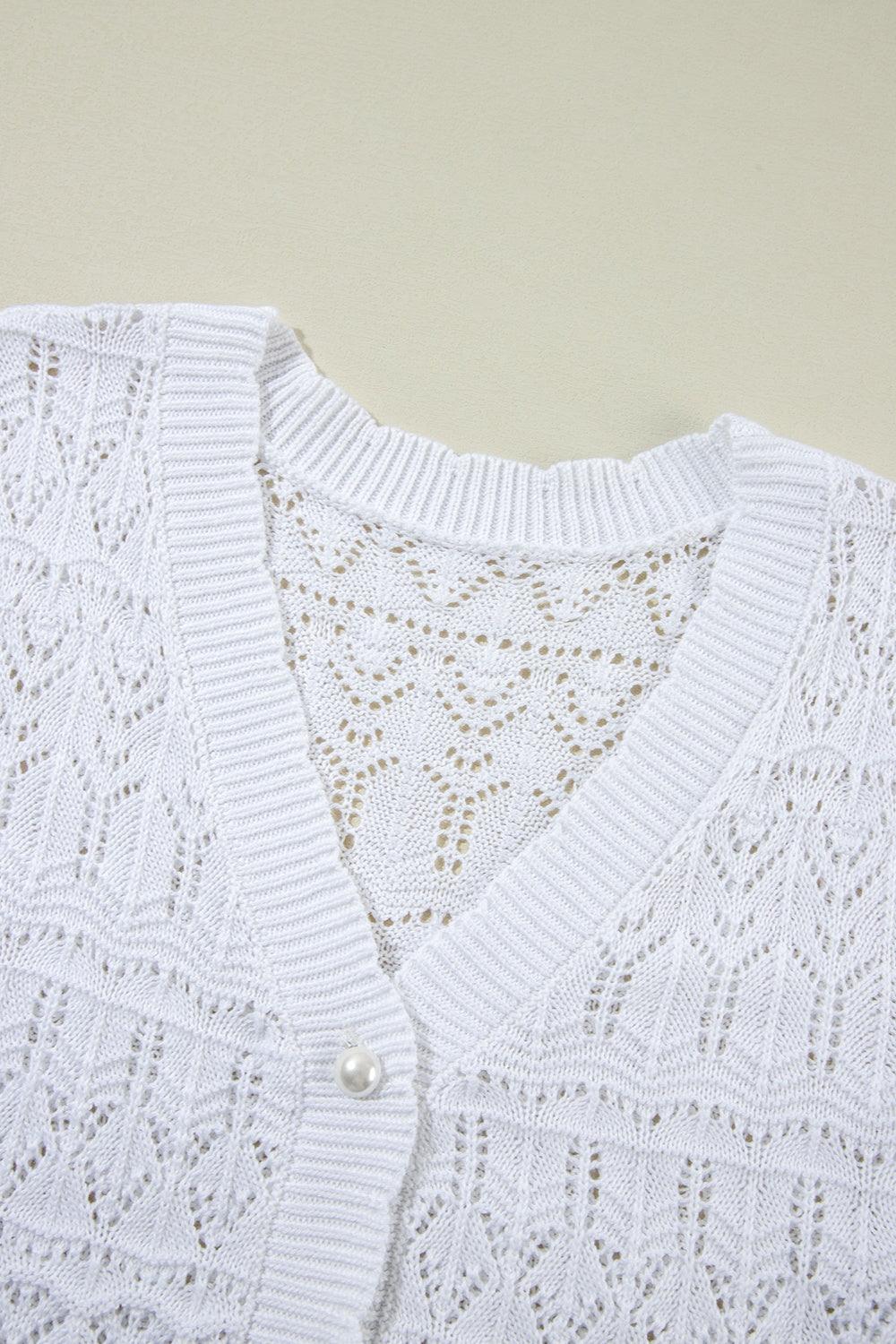 Openwork V-Neck Half Sleeve Cardigan - Bona Fide Fashion