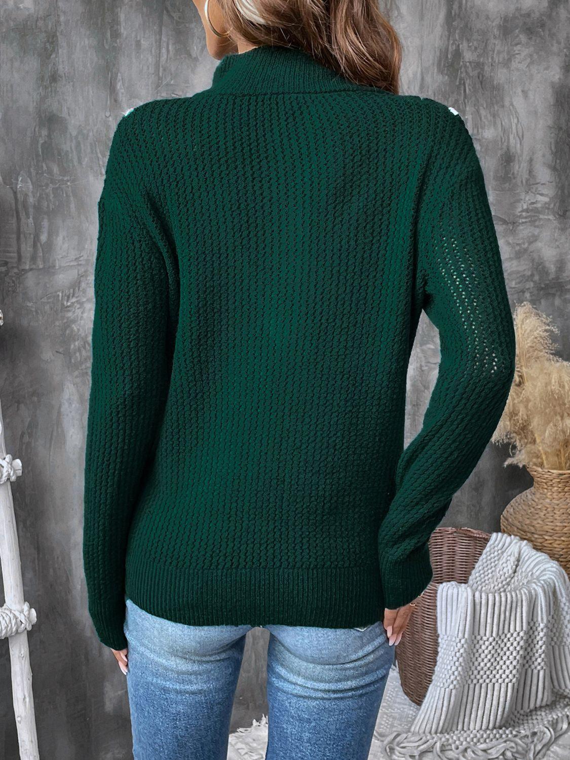 Perfee Contrast Half Zip Long Sleeve Sweater - Bona Fide Fashion