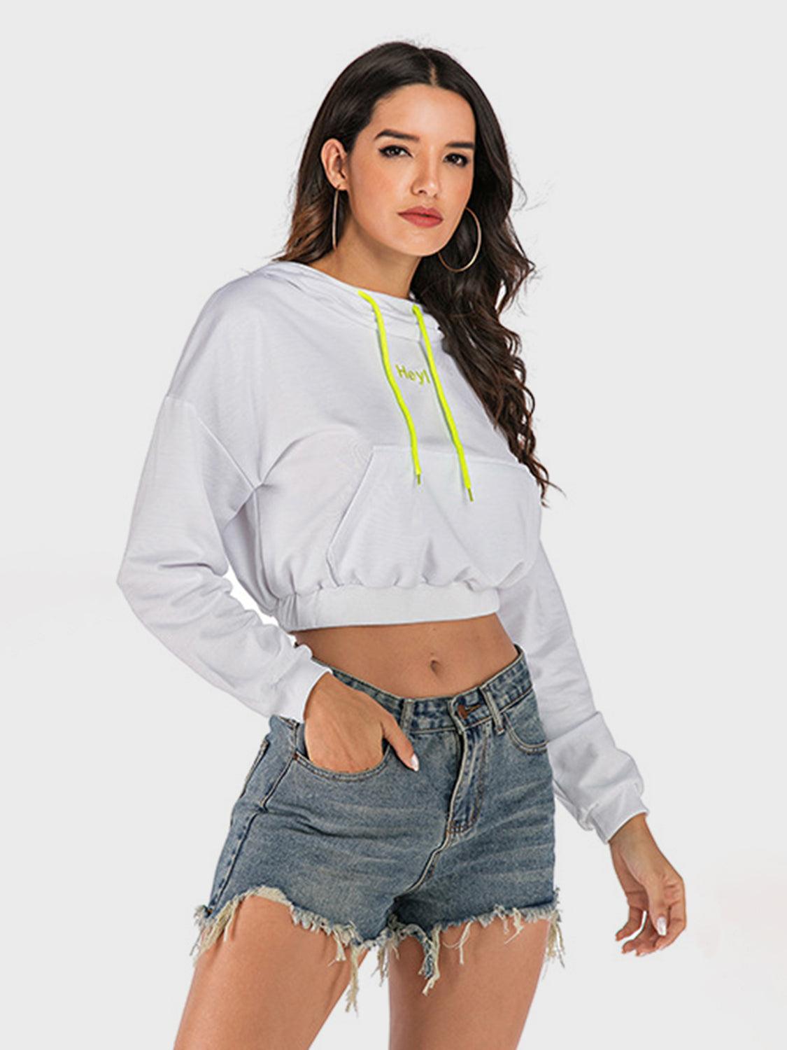 Perfee Drawstring Letter Long Sleeve Hoodie - Bona Fide Fashion