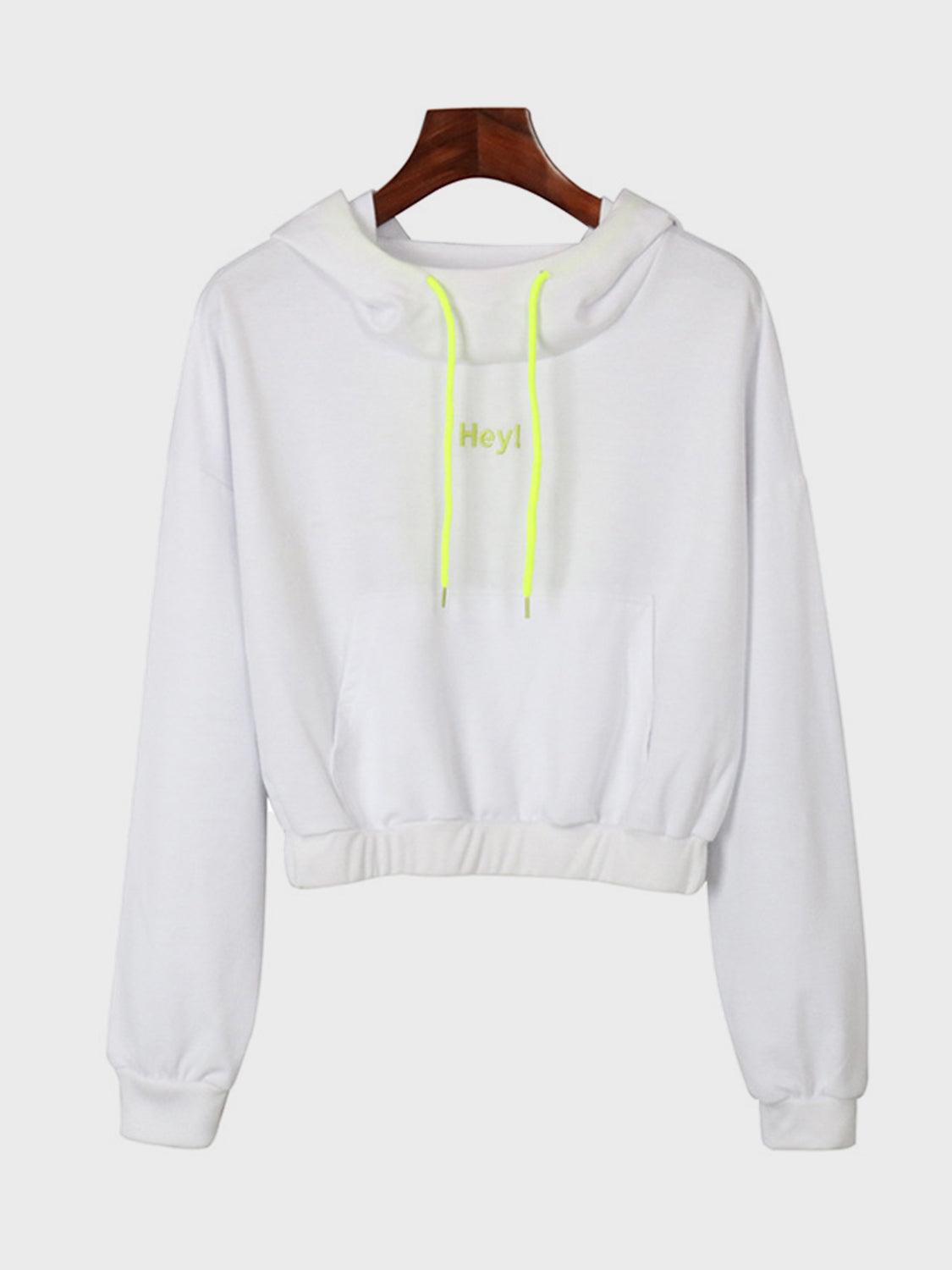 Perfee Drawstring Letter Long Sleeve Hoodie - Bona Fide Fashion