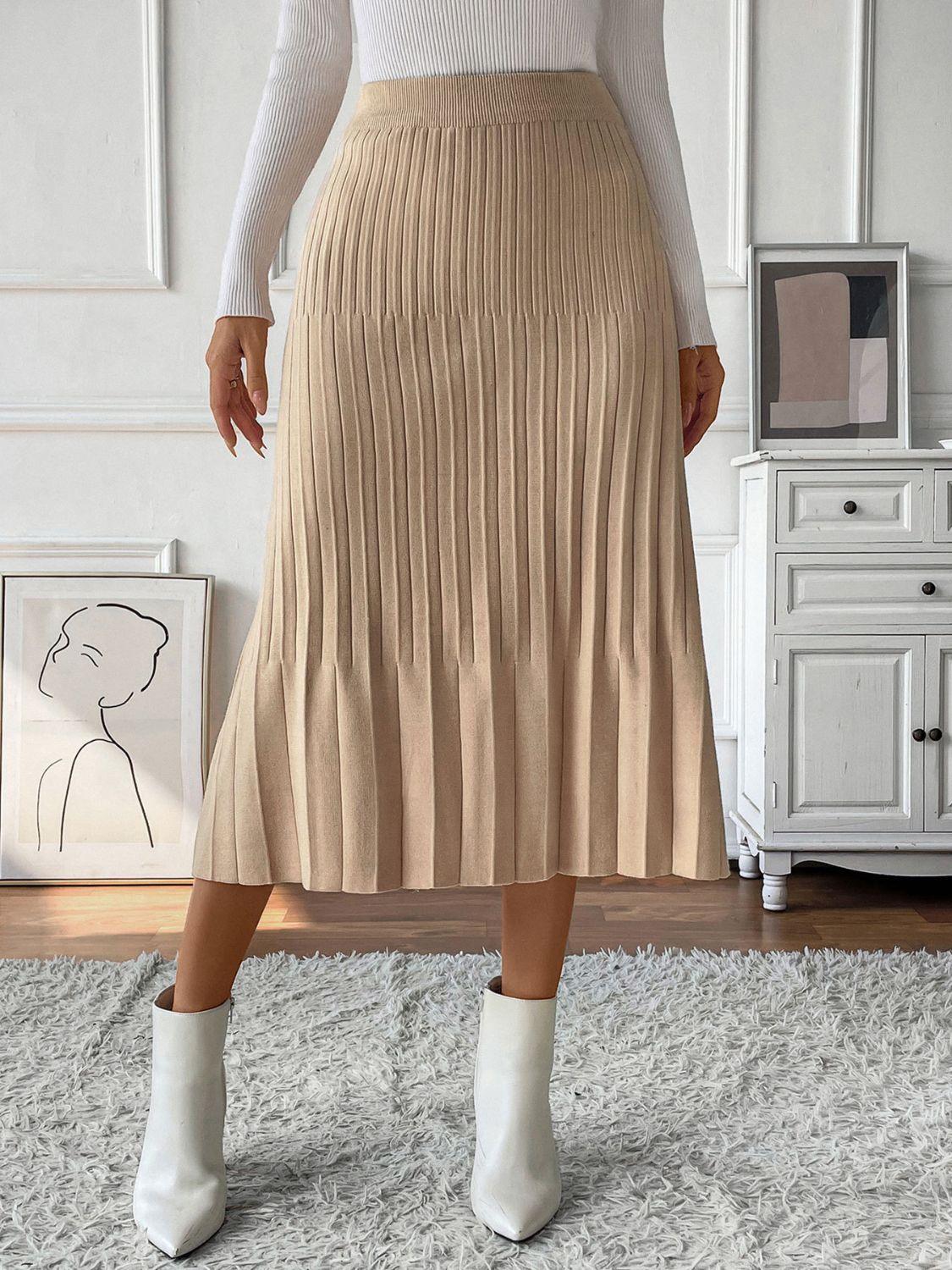 Perfee Pleated Midi Sweater Skirt - Bona Fide Fashion