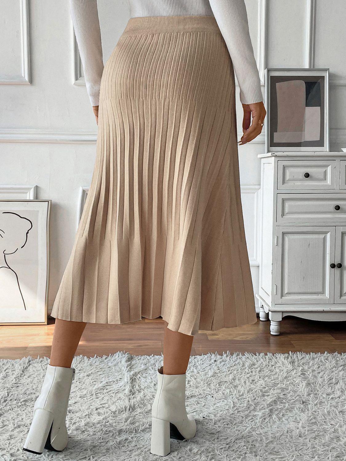 Perfee Pleated Midi Sweater Skirt - Bona Fide Fashion