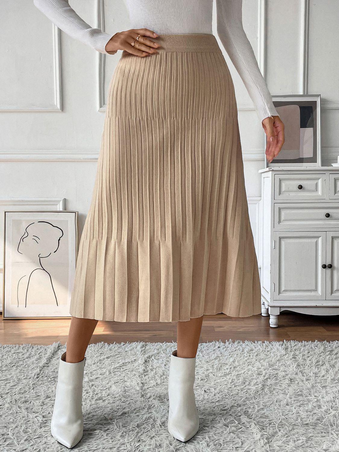 Perfee Pleated Midi Sweater Skirt - Bona Fide Fashion