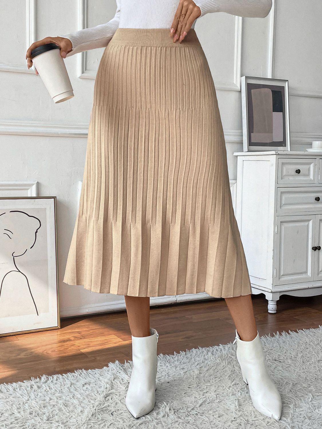 Perfee Pleated Midi Sweater Skirt - Bona Fide Fashion