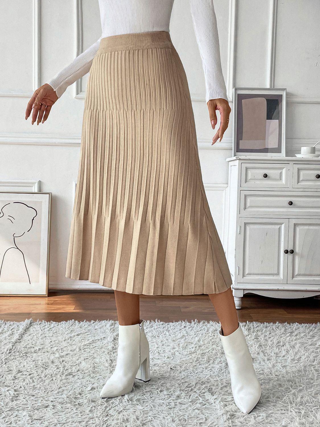 Perfee Pleated Midi Sweater Skirt - Bona Fide Fashion