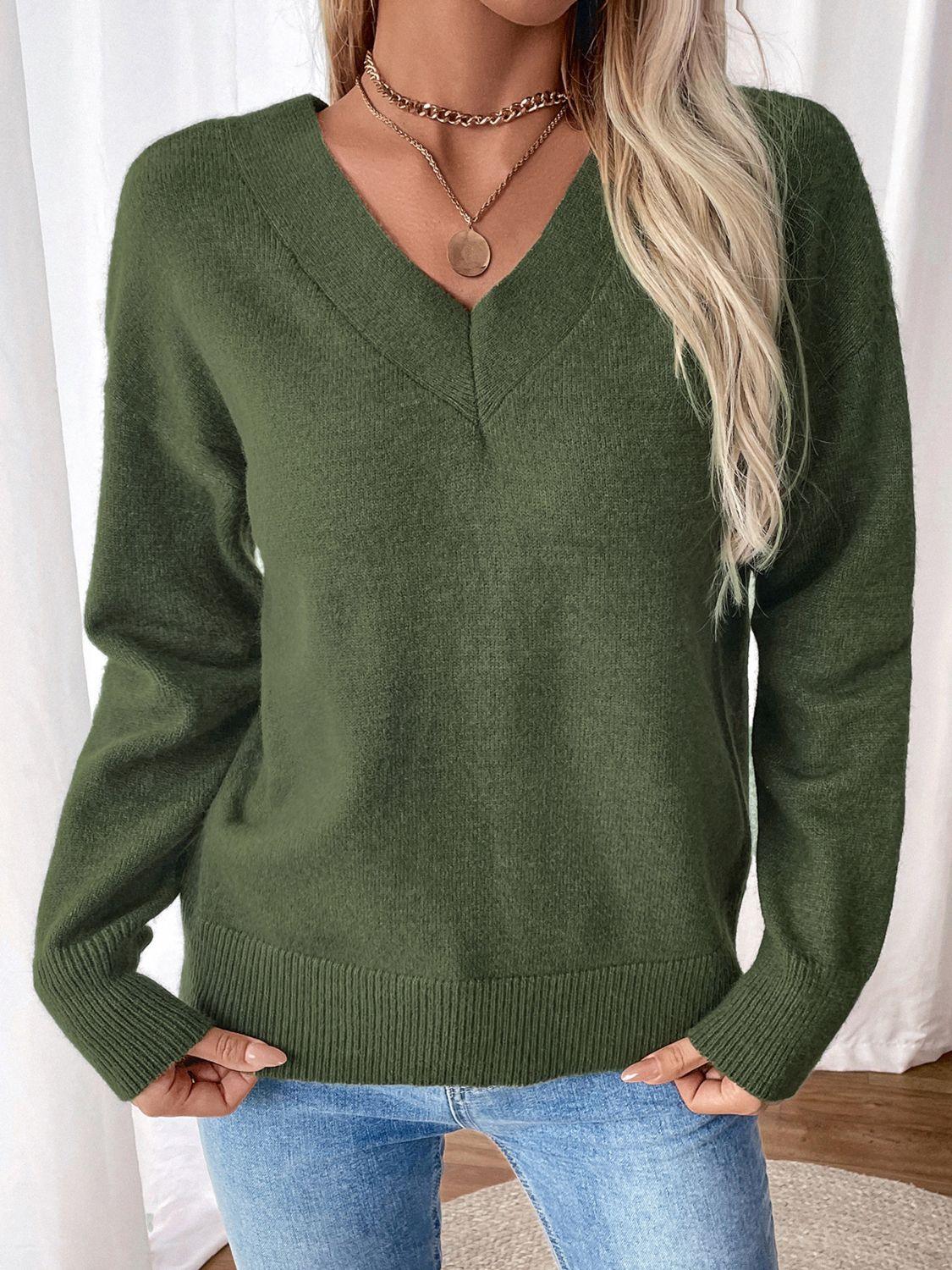 Perfee Twisted V-Neck Long Sleeve Sweatshirt - Bona Fide Fashion