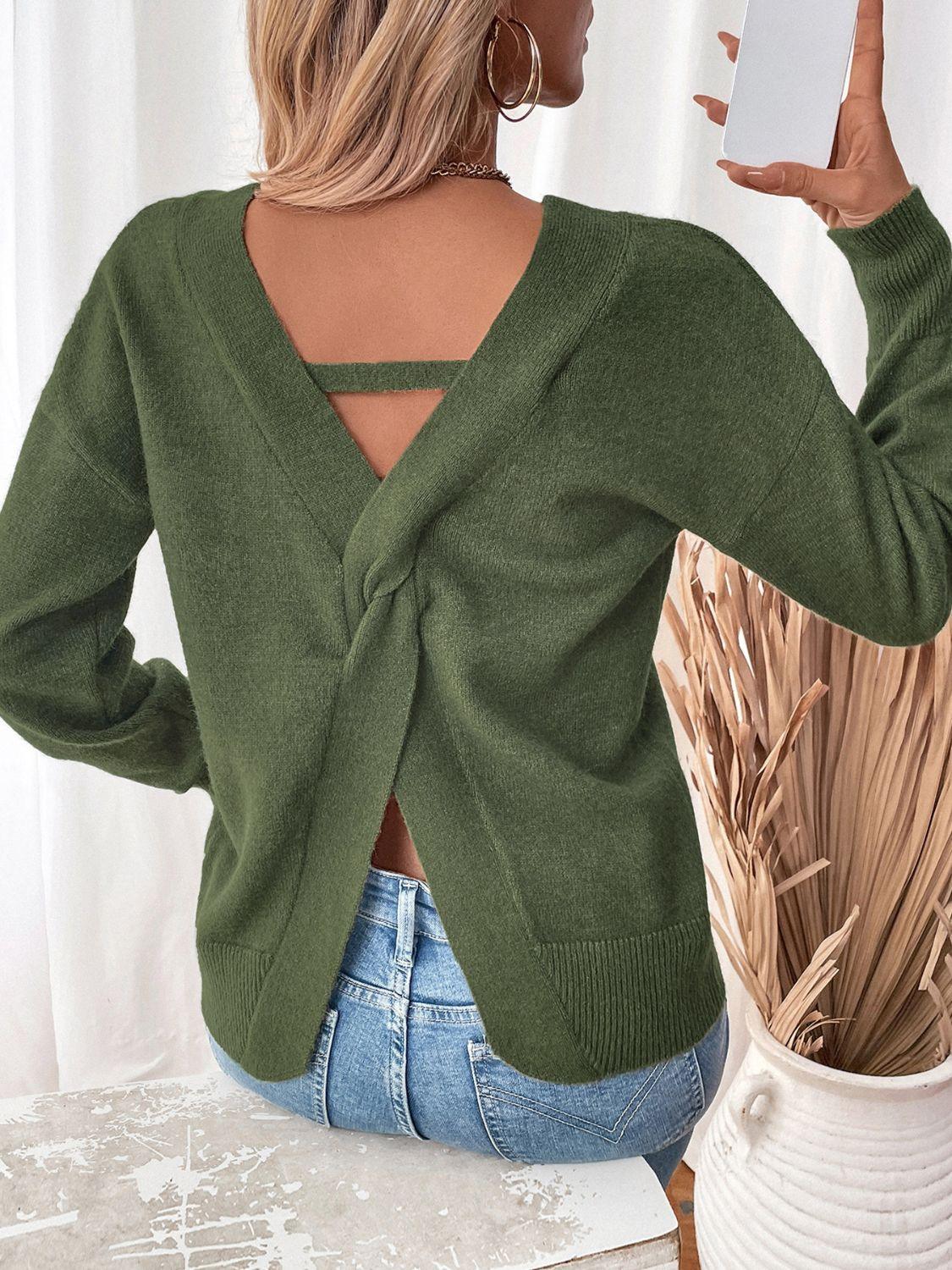 Perfee Twisted V-Neck Long Sleeve Sweatshirt - Bona Fide Fashion