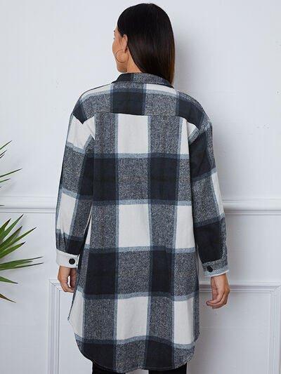 Plaid Button Up Collared Neck Outerwear - Bona Fide Fashion