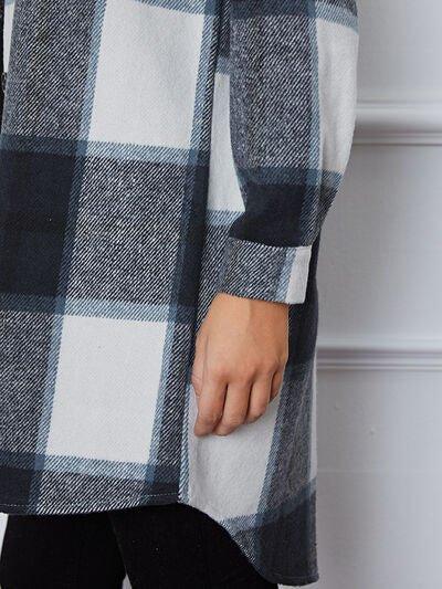 Plaid Button Up Collared Neck Outerwear - Bona Fide Fashion