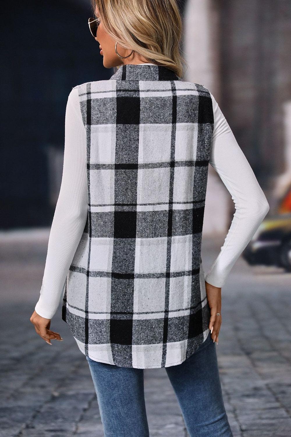 Plaid Button Up Vest Coat - Bona Fide Fashion