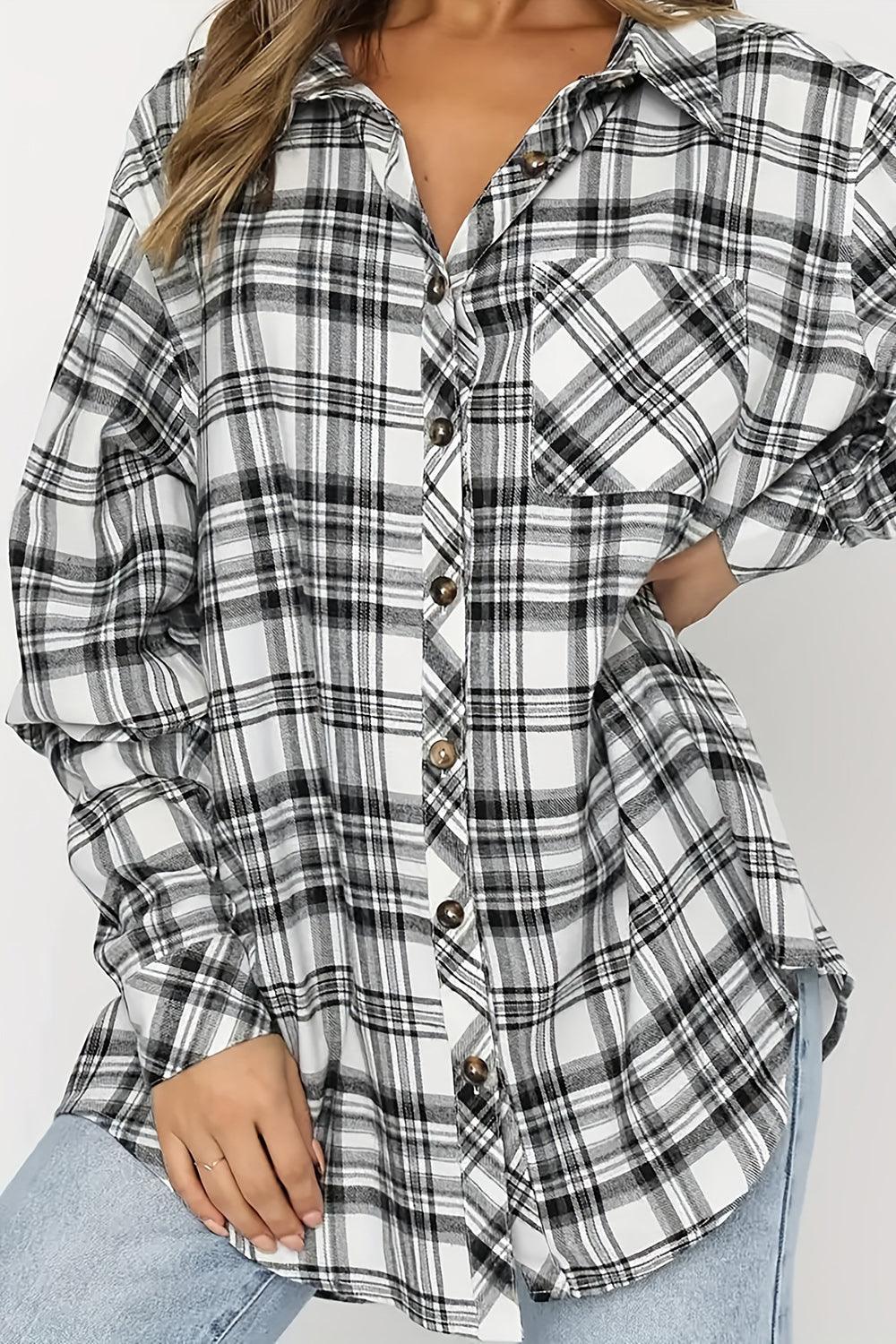 Plaid Collared Neck Long Sleeve Shirt - Bona Fide Fashion