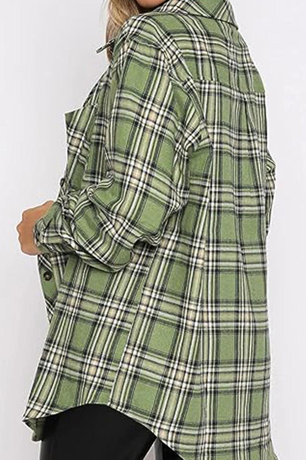 Plaid Collared Neck Long Sleeve Shirt - Bona Fide Fashion