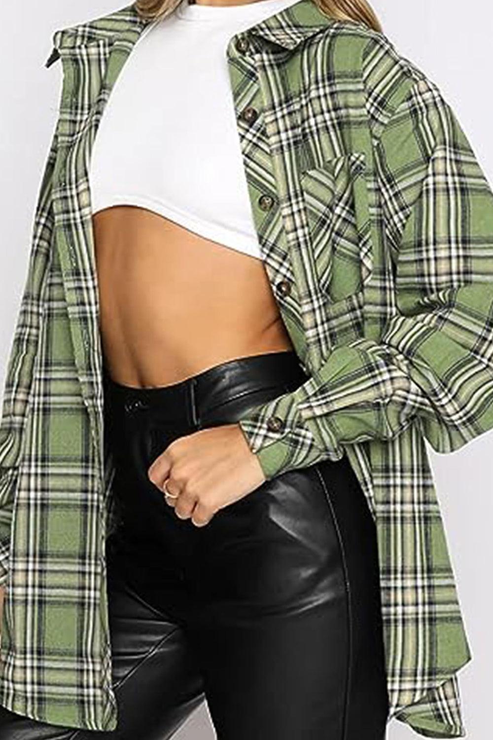 Plaid Collared Neck Long Sleeve Shirt - Bona Fide Fashion