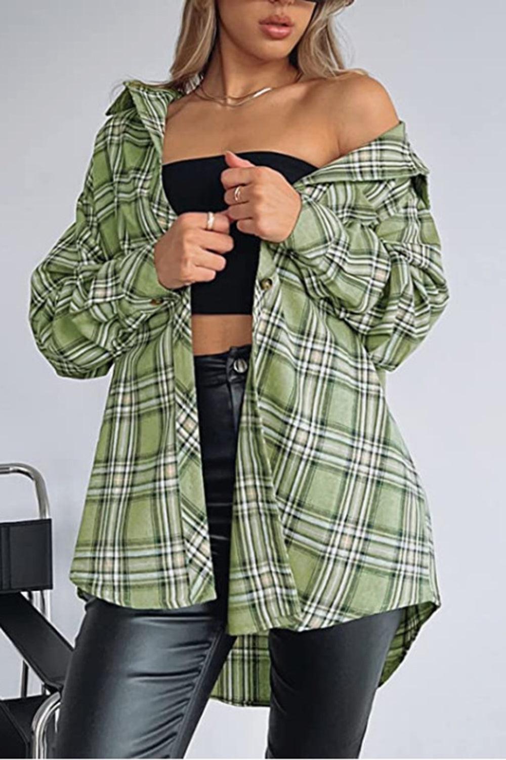 Plaid Collared Neck Long Sleeve Shirt - Bona Fide Fashion