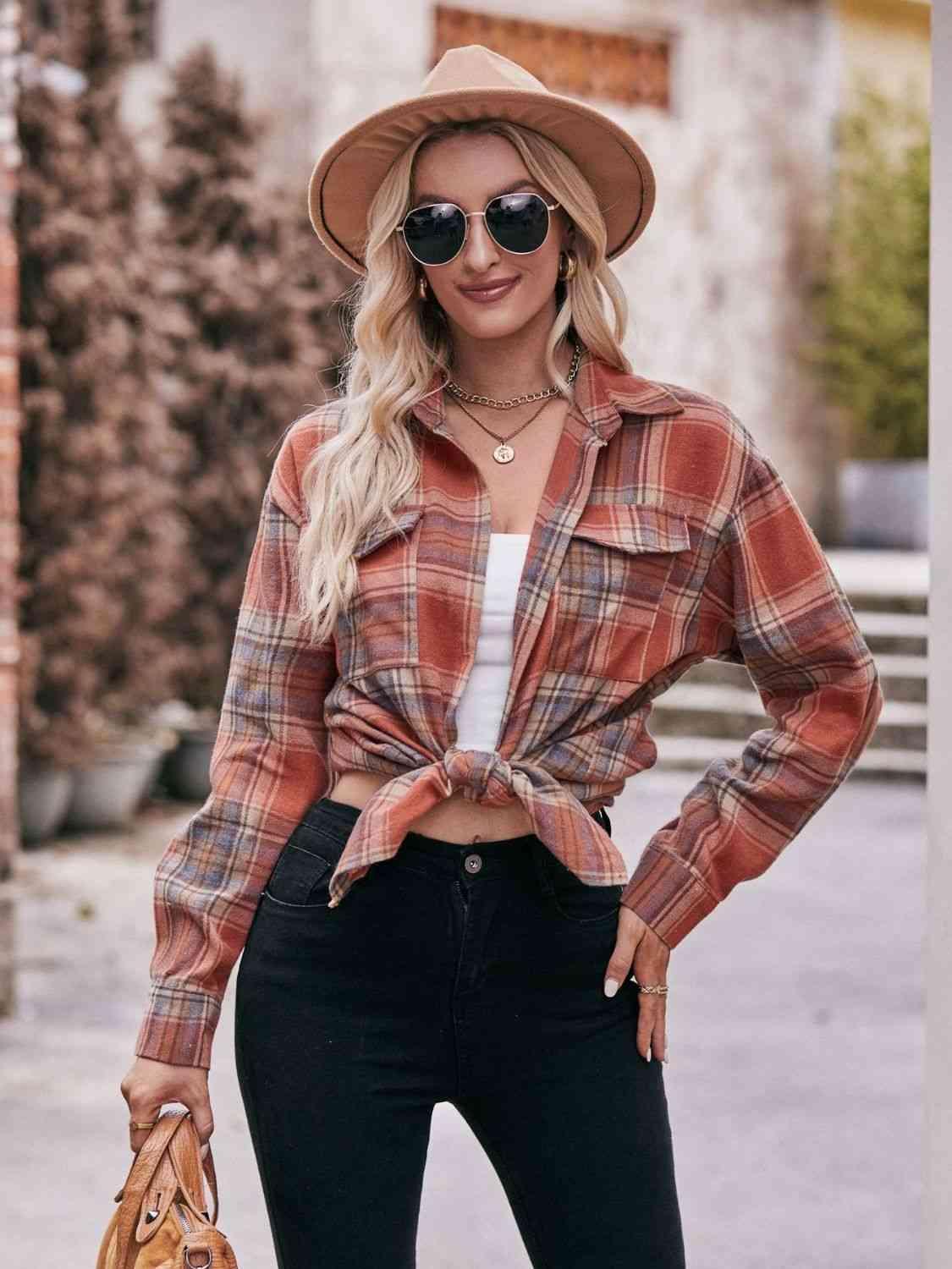 Plaid Dropped Shoulder Longline Shirt - Bona Fide Fashion