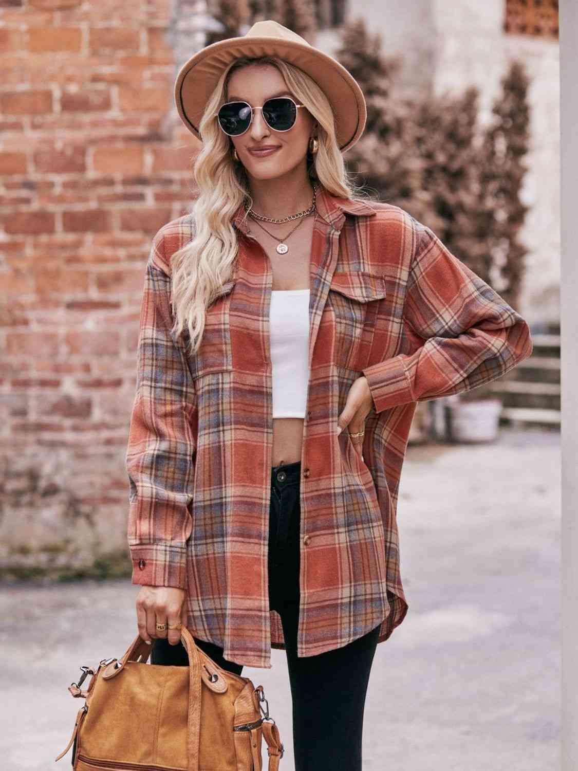 Plaid Dropped Shoulder Longline Shirt - Bona Fide Fashion