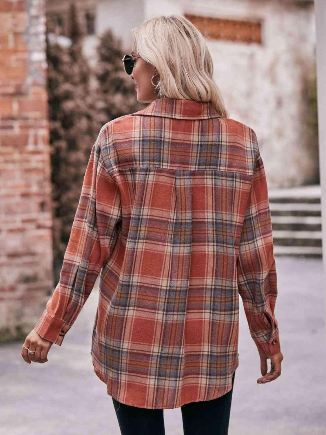 Plaid Dropped Shoulder Longline Shirt - Bona Fide Fashion