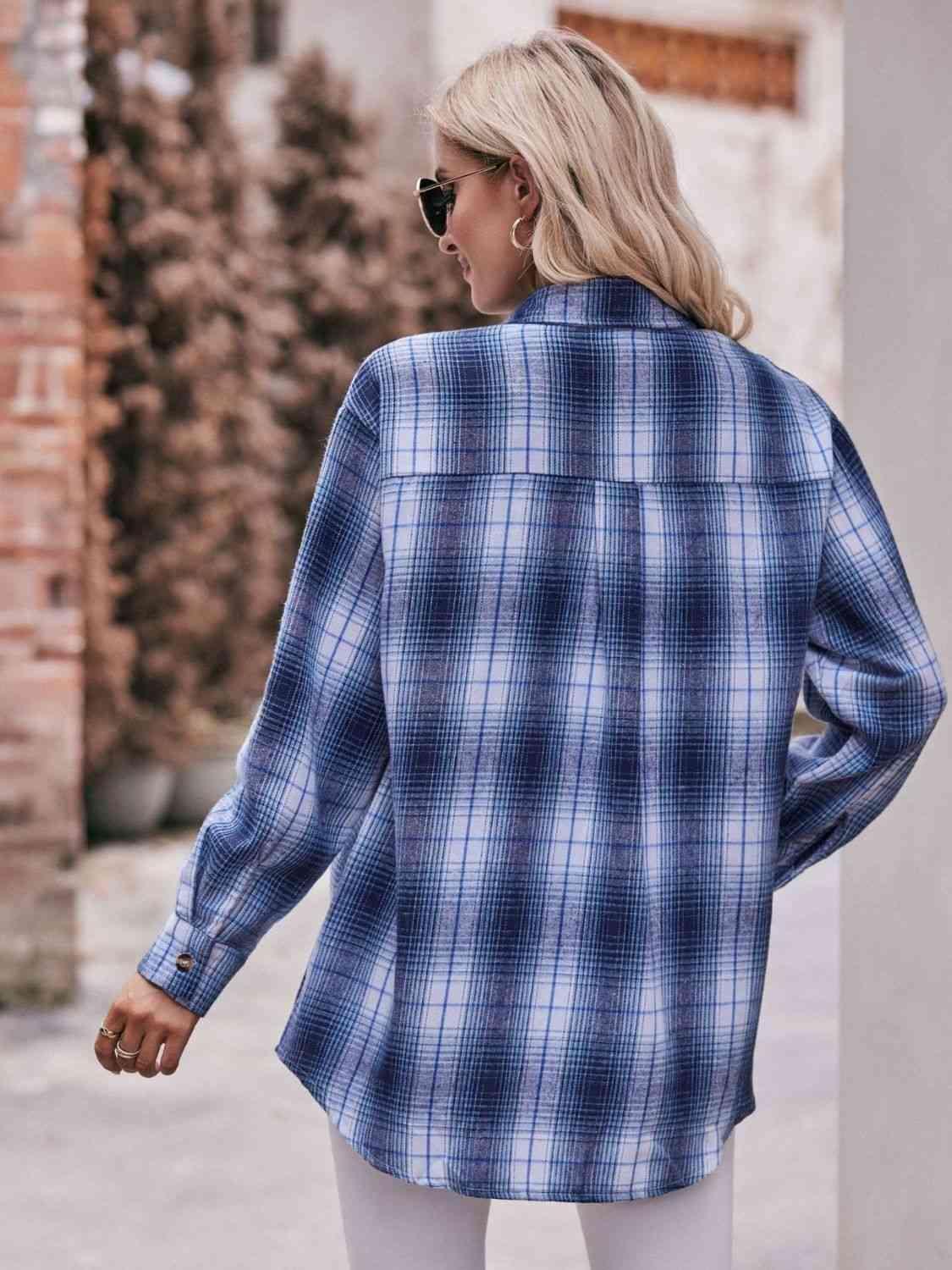 Plaid Dropped Shoulder Longline Shirt - Bona Fide Fashion