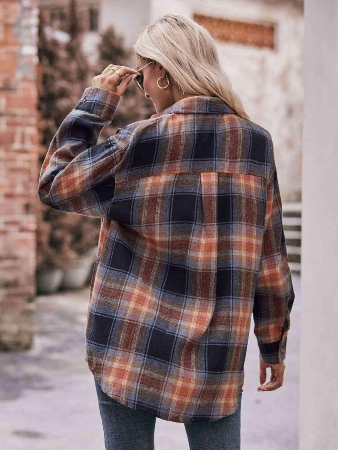 Plaid Dropped Shoulder Longline Shirt - Bona Fide Fashion